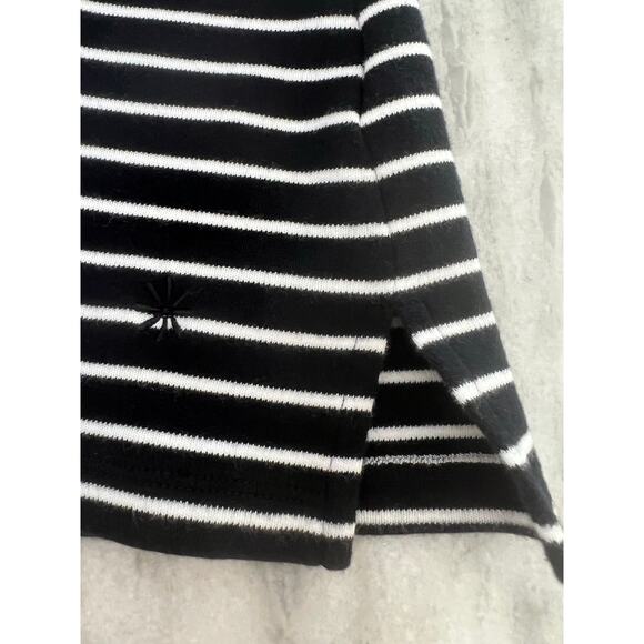 Isaac Mizrahi Live Black White Striped Knit Top Woman Size Medium Square Neck - Picture 5 of 8